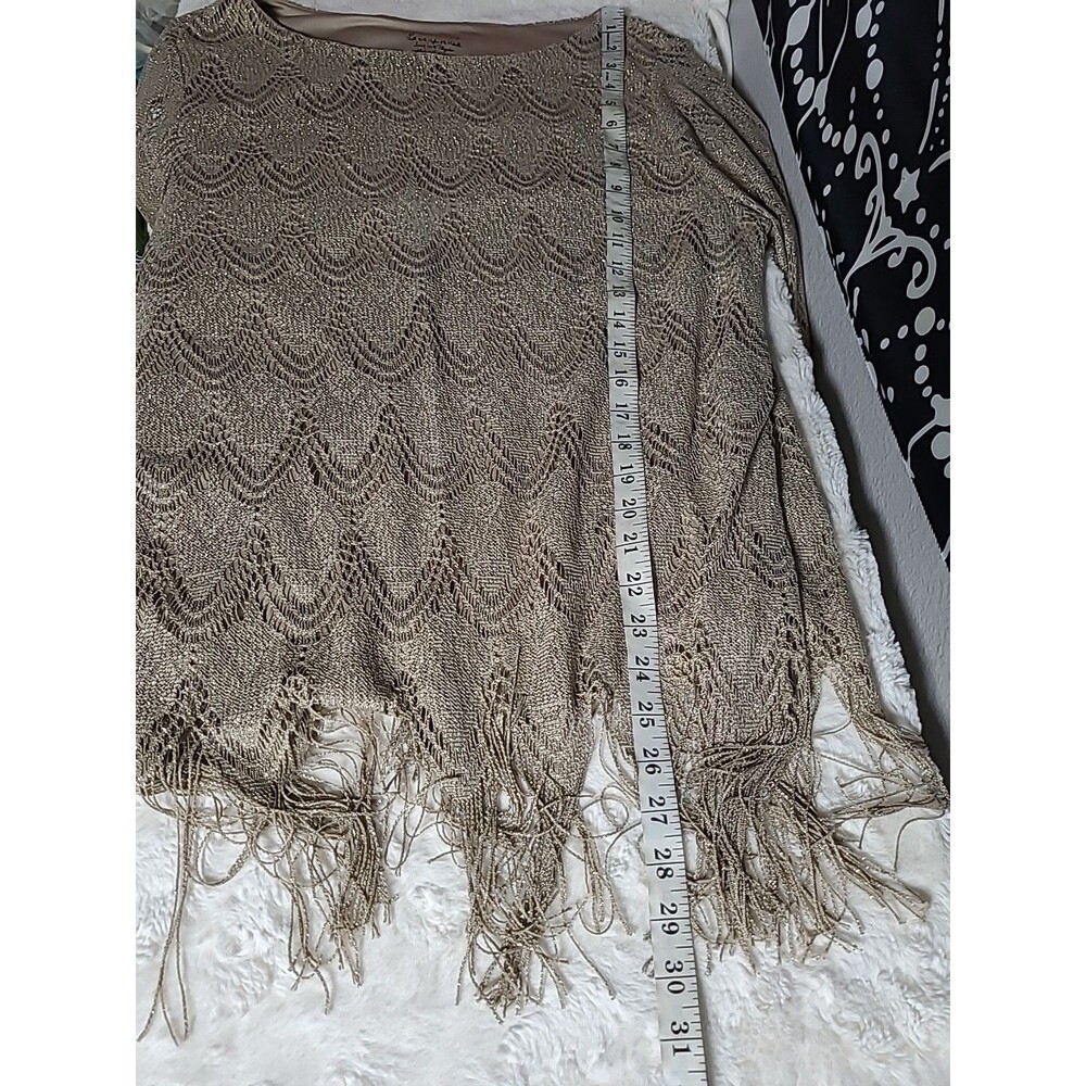 Chico's Fringe Top Womens Size 2 Gold Metallic Large Stretch Hippie Formal - Picture 7 of 8